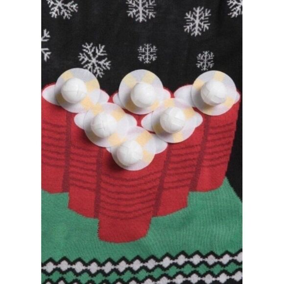 TIPSY ELVES Ladies Medium Beer Pong Drinking Game Sweater Hook Loop Balls NWT - Picture 2 of 6